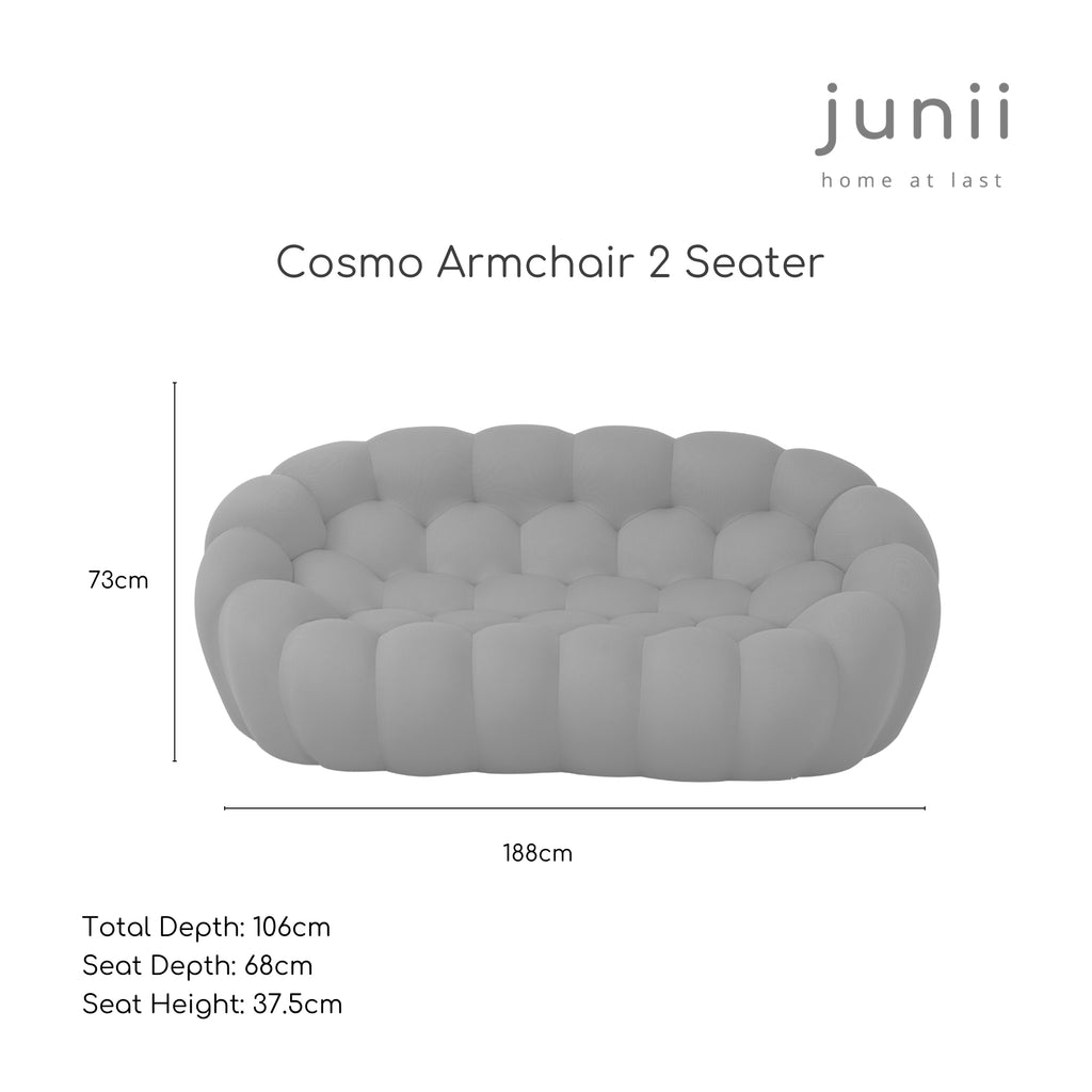 Cosmo Armchair 2 Seater by junii with dimensions on a white background