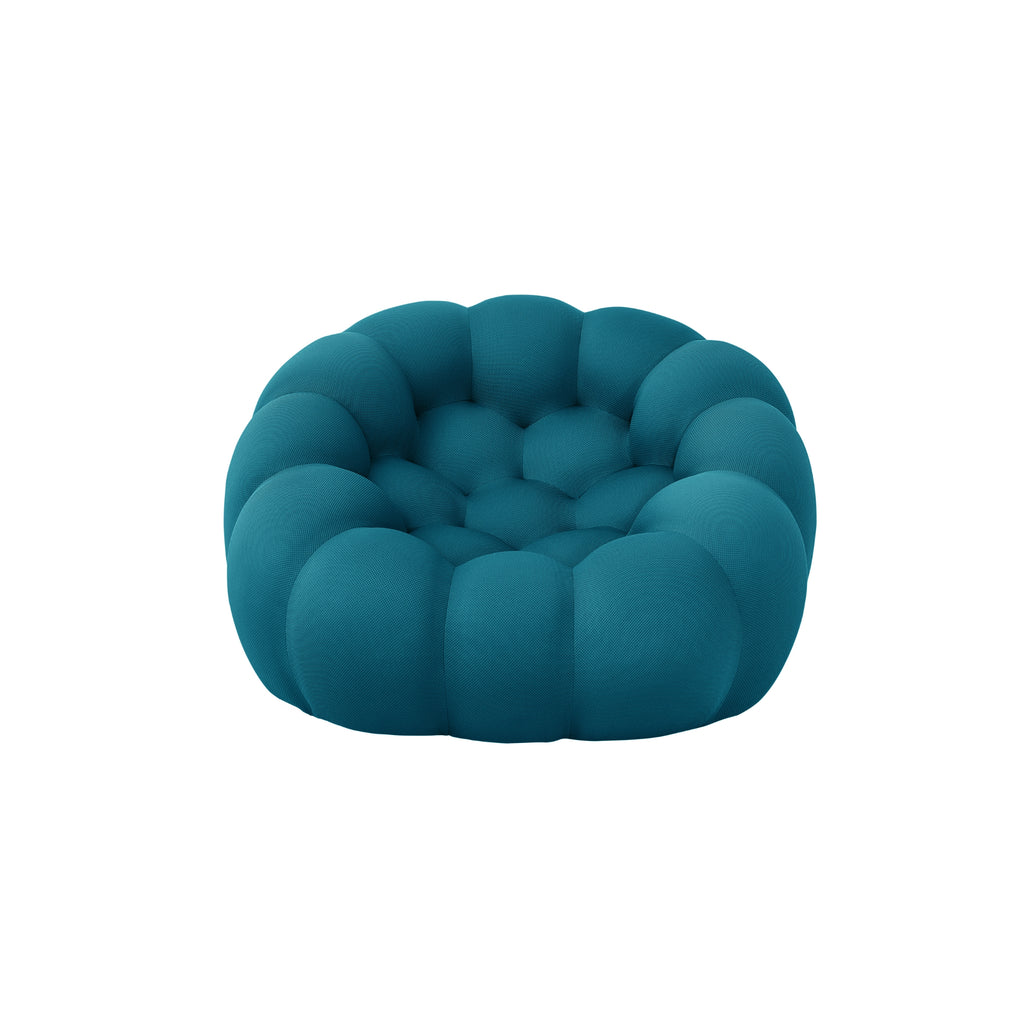 Blue circular bubble statement lounge on a white background