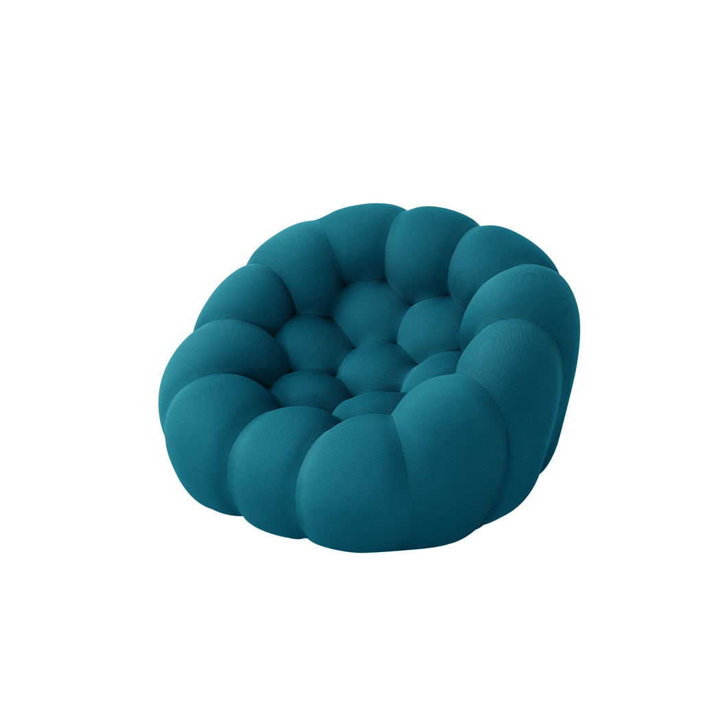 Blue cushion with a mesh upholstery on a white background