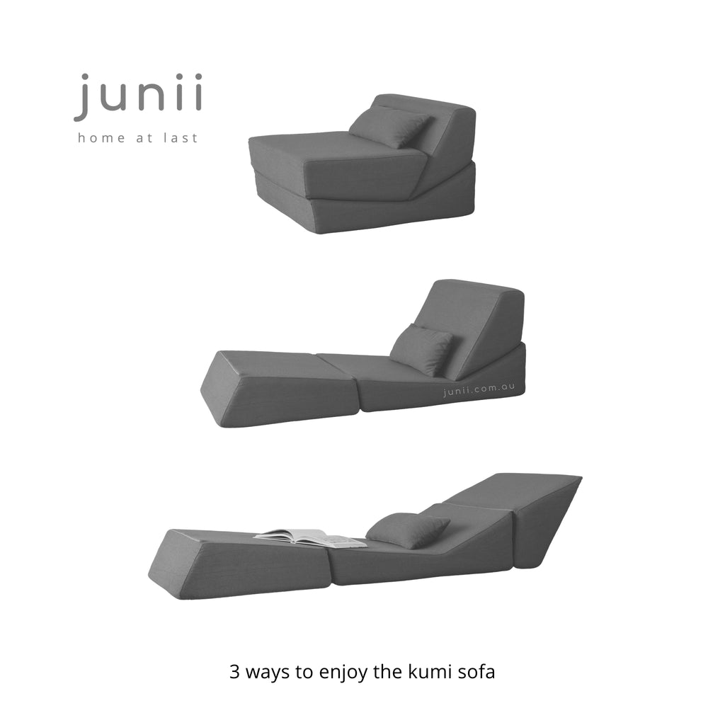 Modular sofa with 'junii' branding on a white background