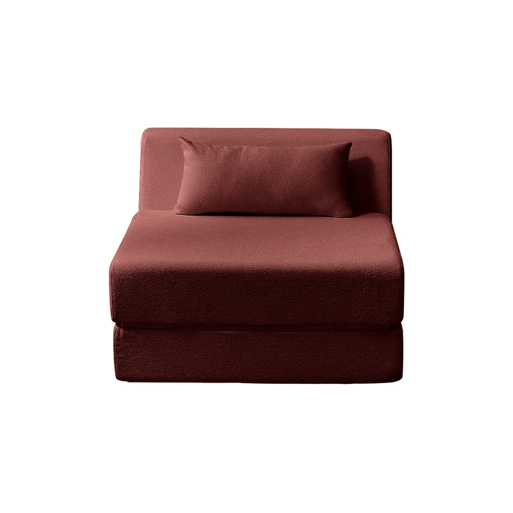 Maroon sofa with a pillow on a white background