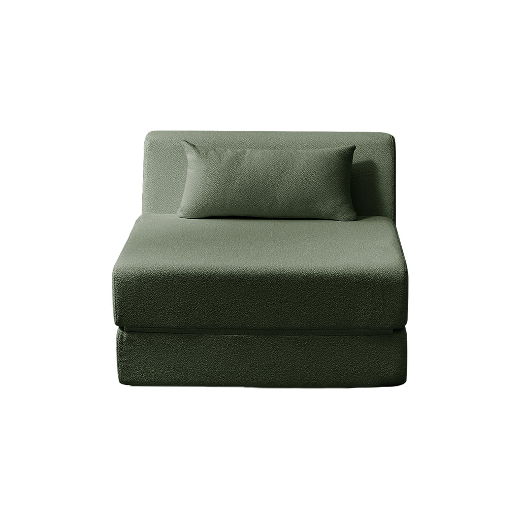 Turtle green sofa with a pillow on a white background