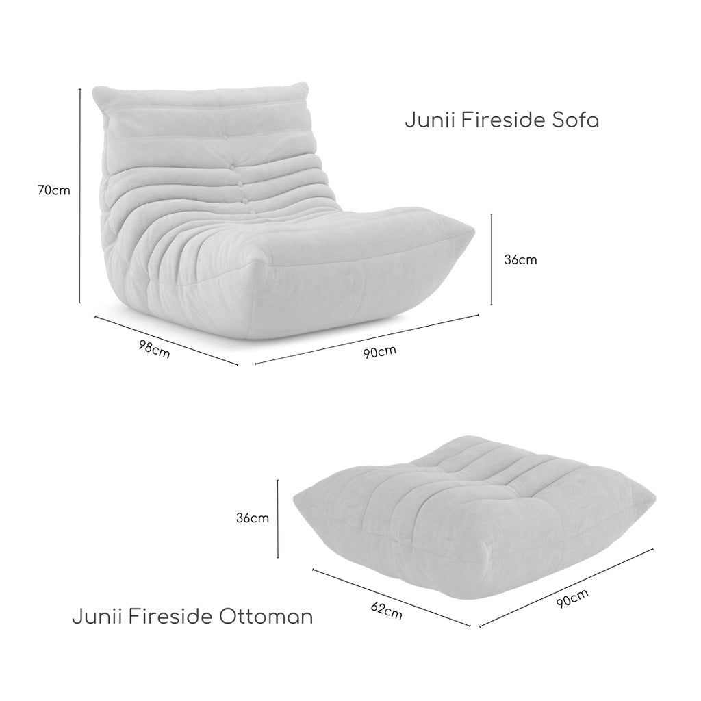 Junii Fireside Sofa and Junii Fireside Ottoman measurement .