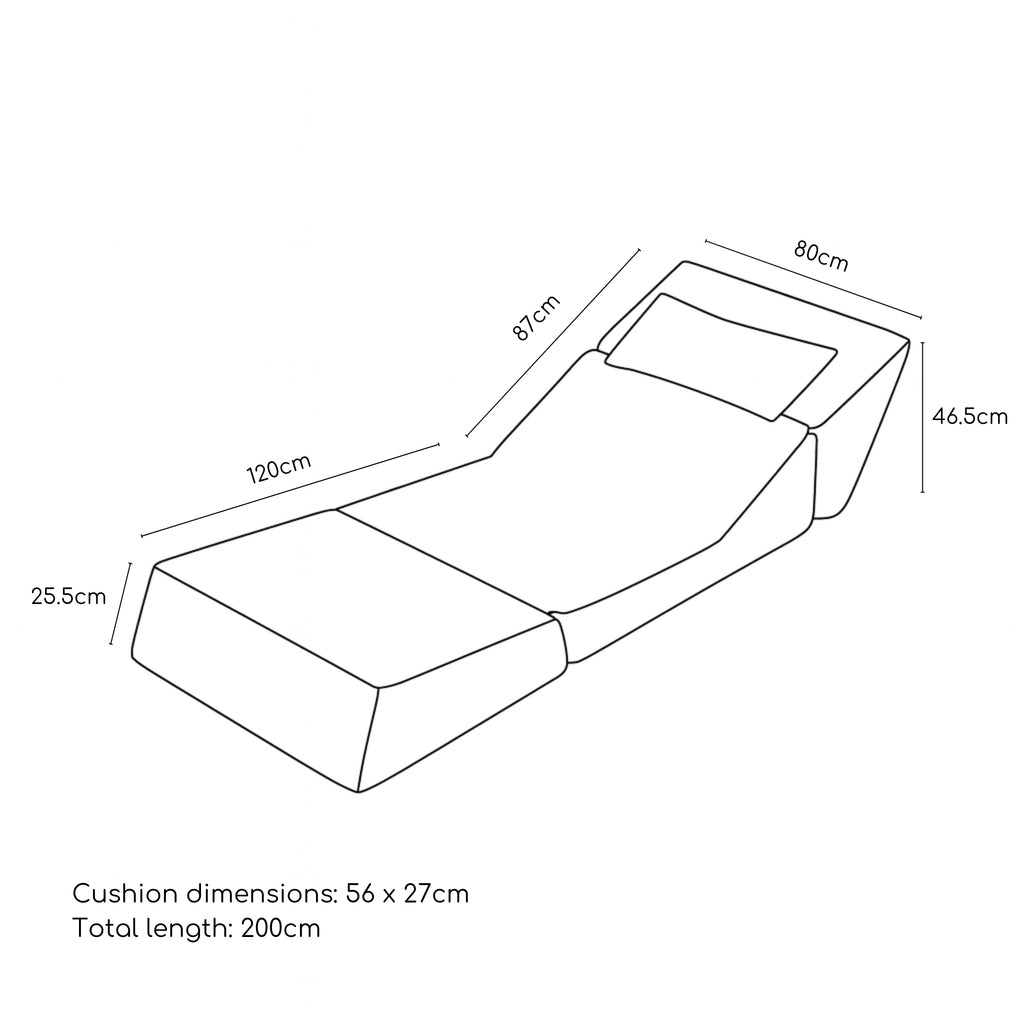 Diagram of a cushion with dimensions labelled