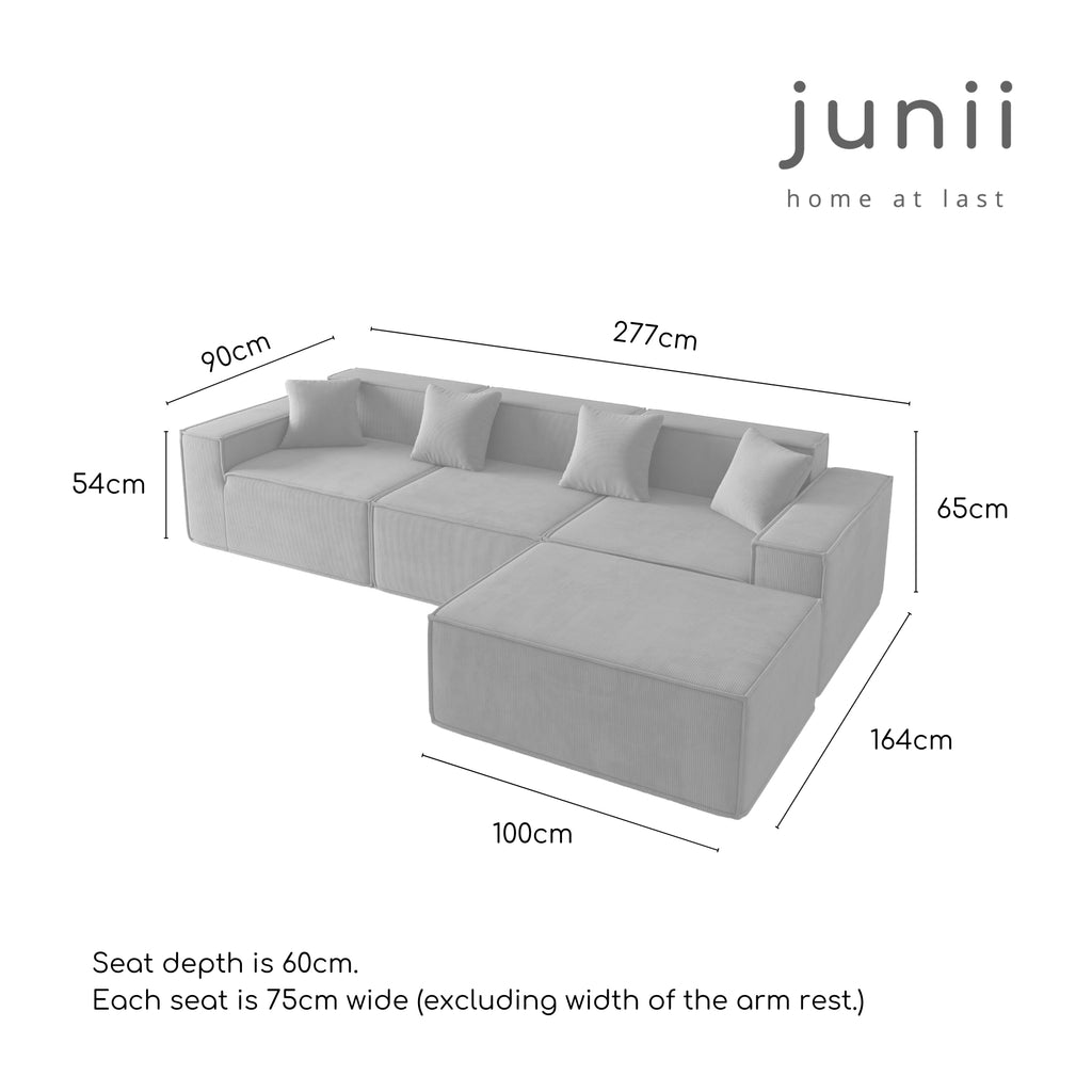 A slate grey three-seater corduroy sofa measurement